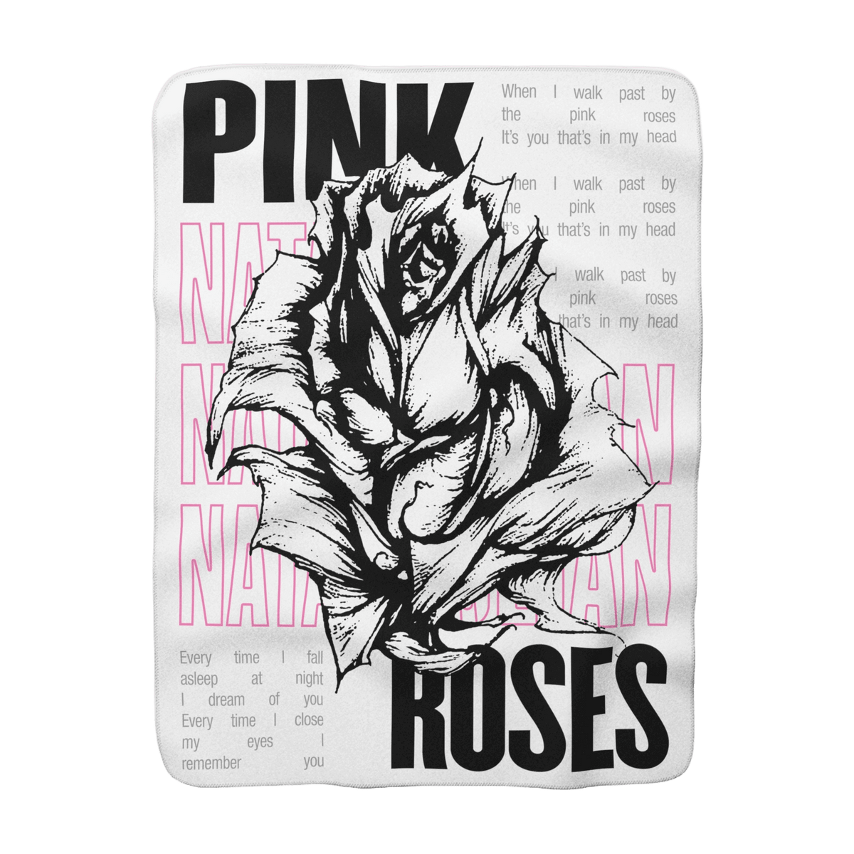 Pink Roses Sherpa Fleece Blanket | Natasha Jane Julian